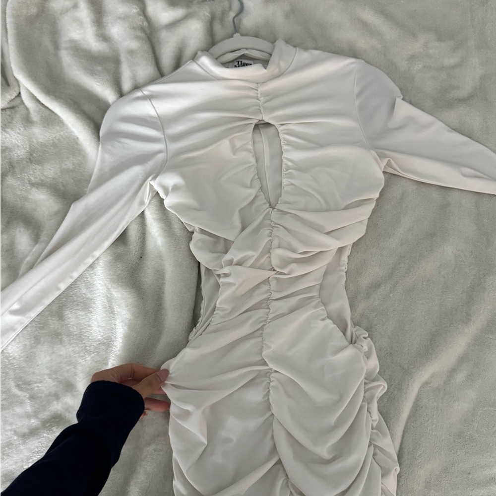 Elegant Tigermist White Ruched Dress